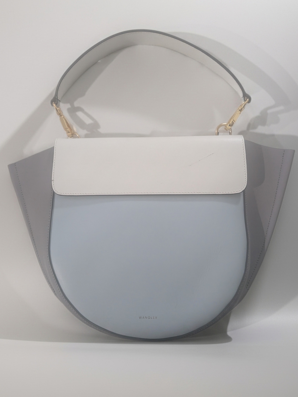 Wandler Hortensia Small Leather Shoulder Bag in Light Blue & White